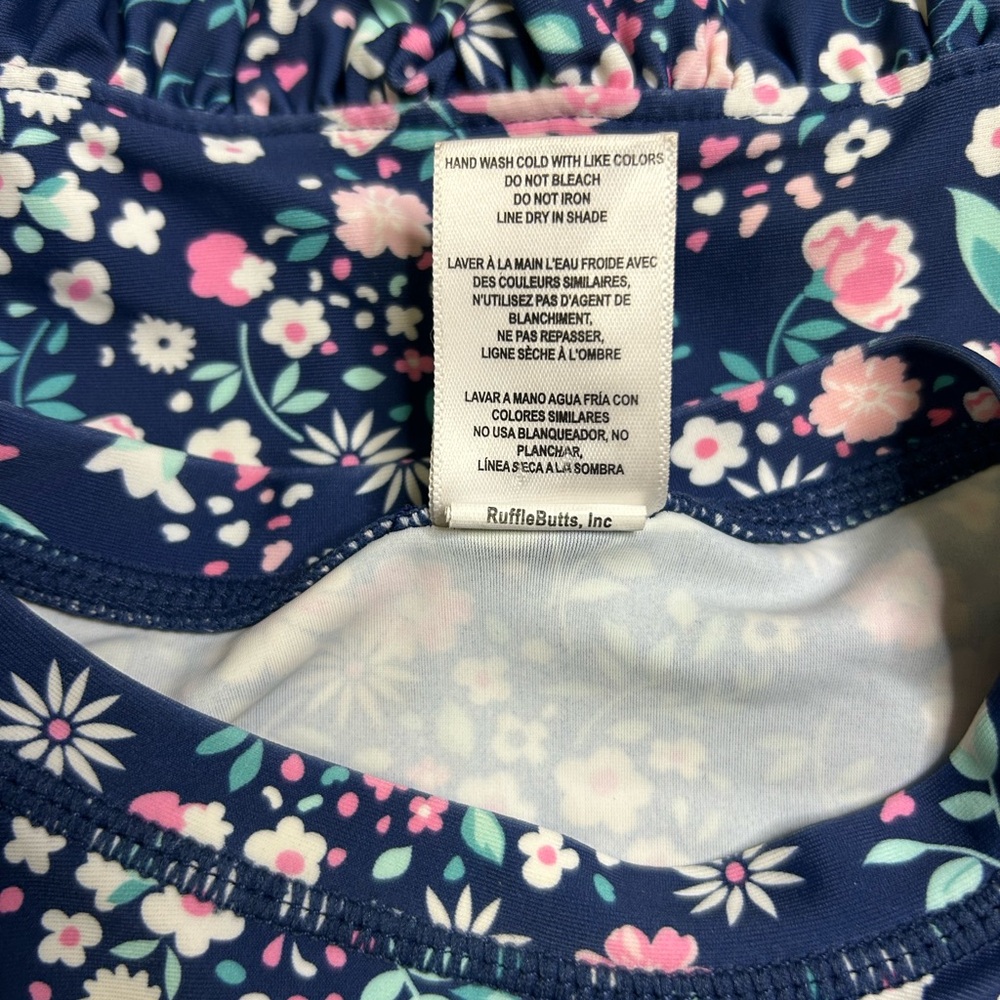 Ruffle Butts Navy Floral Long Sleeve Rash-guard 18-24M. SKU A38 - Picture 4 of 4